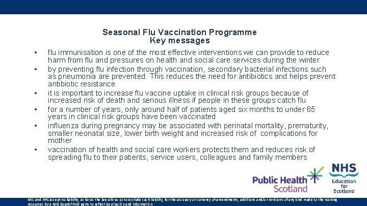 Seasonal Flu Vaccination Programme Key messages • • • flu immunisation is one of