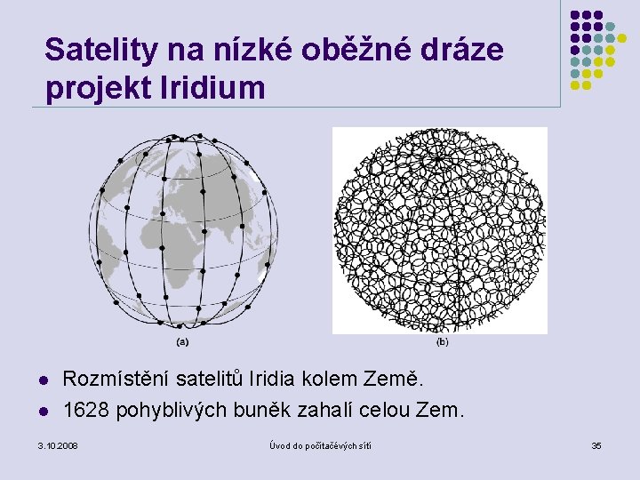 Satelity na nízké oběžné dráze projekt Iridium l l Rozmístění satelitů Iridia kolem Země.