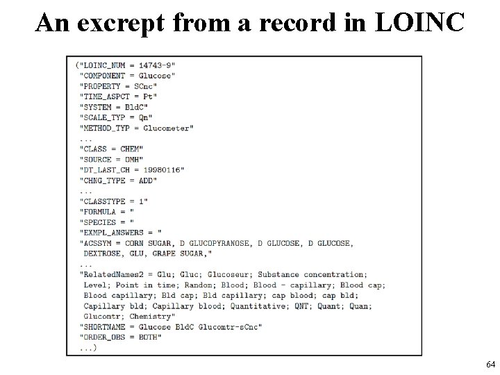 An excrept from a record in LOINC 64 
