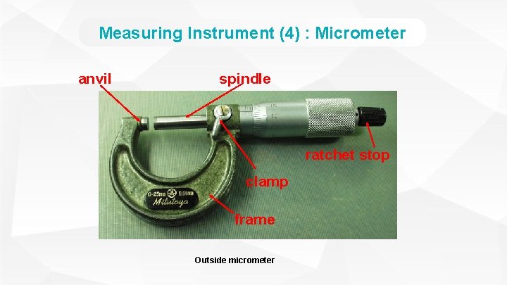 Measuring Instrument (4) : Micrometer anvil spindle ratchet stop clamp frame Outside micrometer 