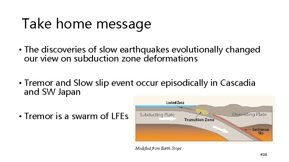 Take home message • The discoveries of slow earthquakes evolutionally changed our view on Take home message • The discoveries of slow earthquakes evolutionally changed our view on