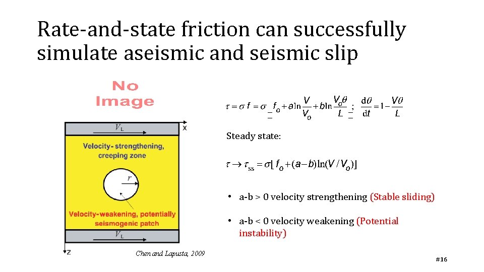 Rate-and-state friction can successfully simulate aseismic and seismic slip Steady state: • a-b > Rate-and-state friction can successfully simulate aseismic and seismic slip Steady state: • a-b >