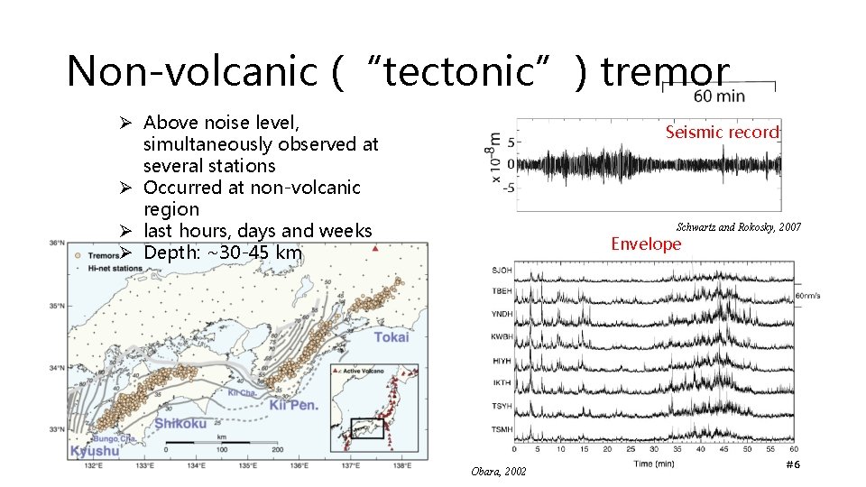 Non-volcanic (“tectonic”) tremor Ø Above noise level, simultaneously observed at several stations Ø Occurred Non-volcanic (“tectonic”) tremor Ø Above noise level, simultaneously observed at several stations Ø Occurred