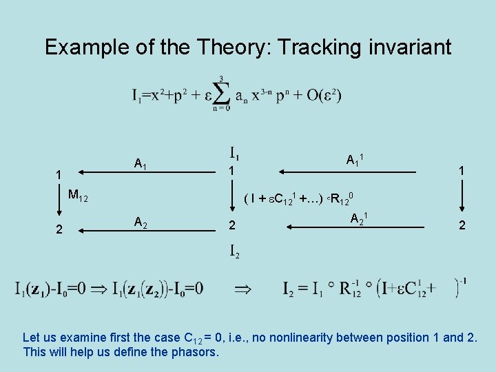 Example of the Theory: Tracking invariant A 1 1 1 M 12 2 A