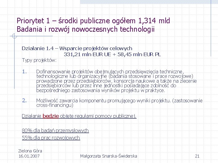 Priorytet 1 – środki publiczne ogółem 1, 314 mld Badania i rozwój nowoczesnych technologii