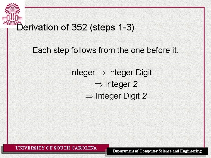 Derivation of 352 (steps 1 -3) Each step follows from the one before it.