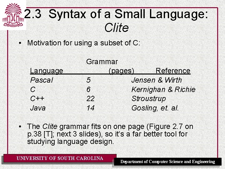 2. 3 Syntax of a Small Language: Clite • Motivation for using a subset