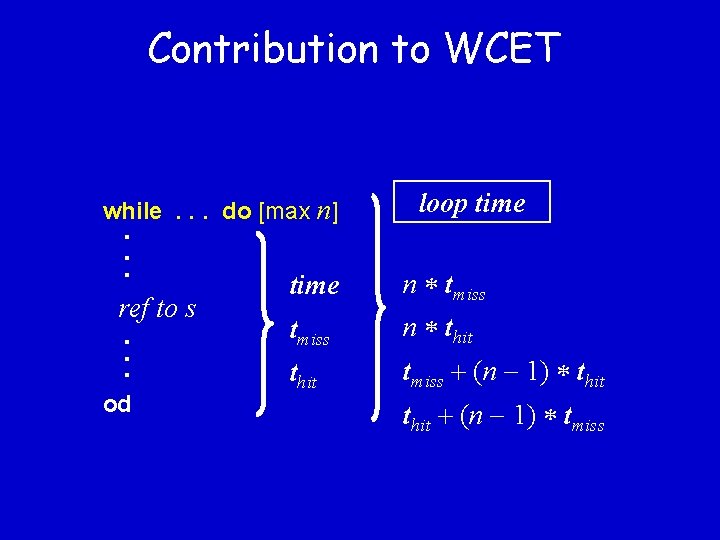 Contribution to WCET while. . . do [max n] . . . ref to