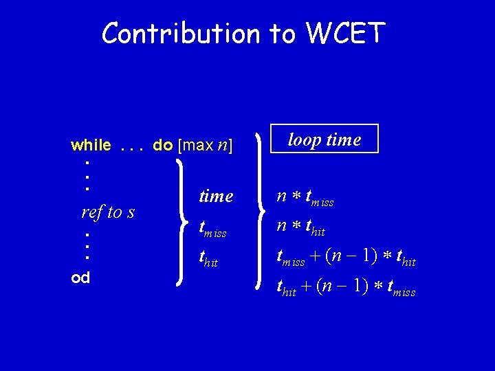 Contribution to WCET while. . . do [max n] . . . ref to
