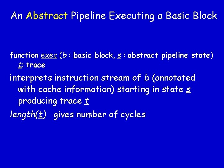 An Abstract Pipeline Executing a Basic Block function exec (b : basic block, s