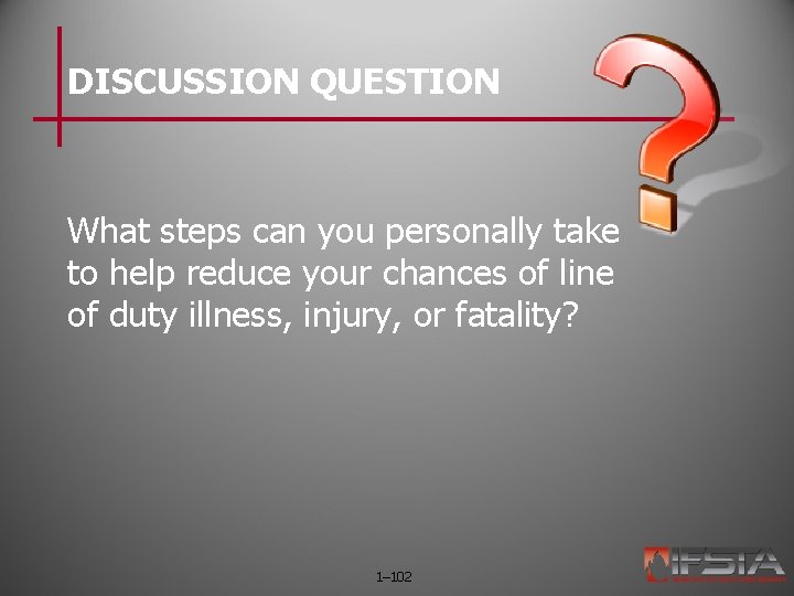 DISCUSSION QUESTION What steps can you personally take to help reduce your chances of