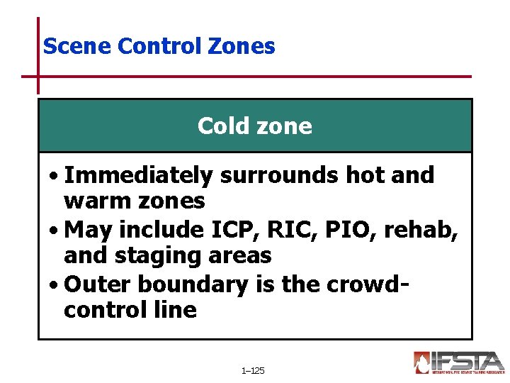 Scene Control Zones Cold zone • Immediately surrounds hot and warm zones • May