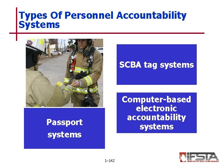 Types Of Personnel Accountability Systems SCBA tag systems Computer-based electronic accountability systems Passport systems