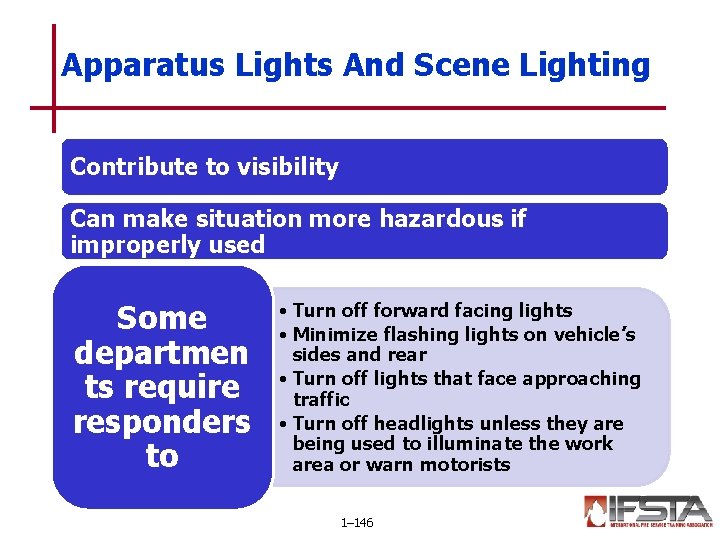 Apparatus Lights And Scene Lighting Contribute to visibility Can make situation more hazardous if