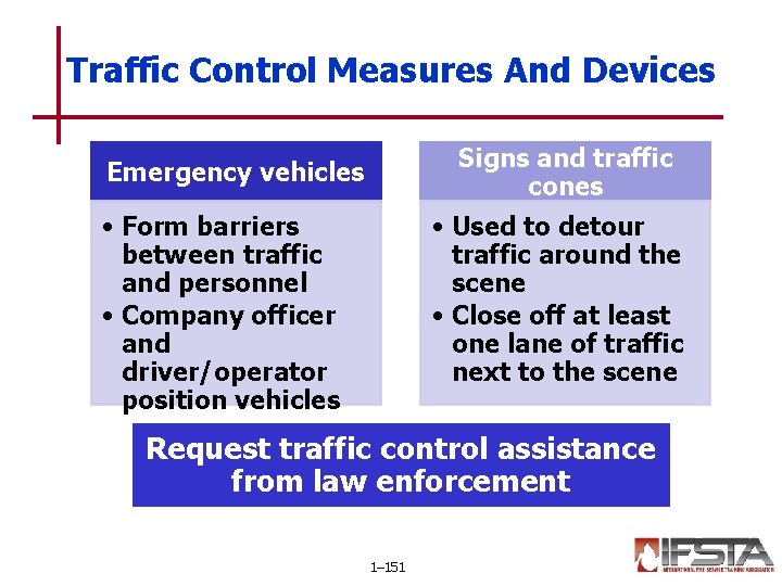 Traffic Control Measures And Devices Signs and traffic cones Emergency vehicles • Form barriers