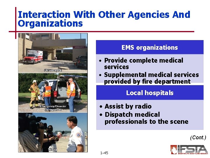 Interaction With Other Agencies And Organizations EMS organizations • Provide complete medical services •