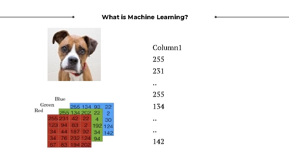 What is Machine Learning? Column 1 255 231. . 255 134. . 142 
