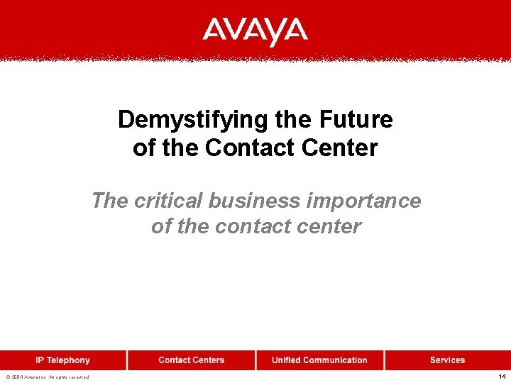 Demystifying the Future of the Contact Center The critical business importance of the contact