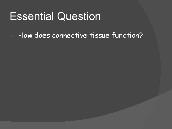 Essential Question How does connective tissue function? 