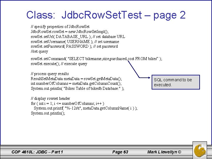 Class: Jdbc. Row. Set. Test – page 2 // specify properties of Jdbc. Row.
