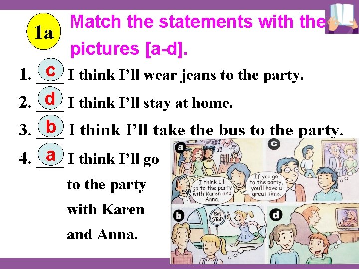 1 a Match the statements with the pictures [a-d]. c I think I’ll wear