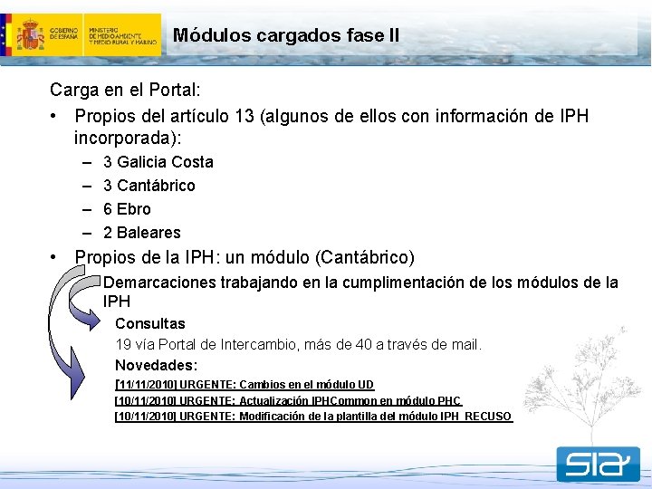 Módulos cargados fase II Carga en el Portal: • Propios del artículo 13 (algunos