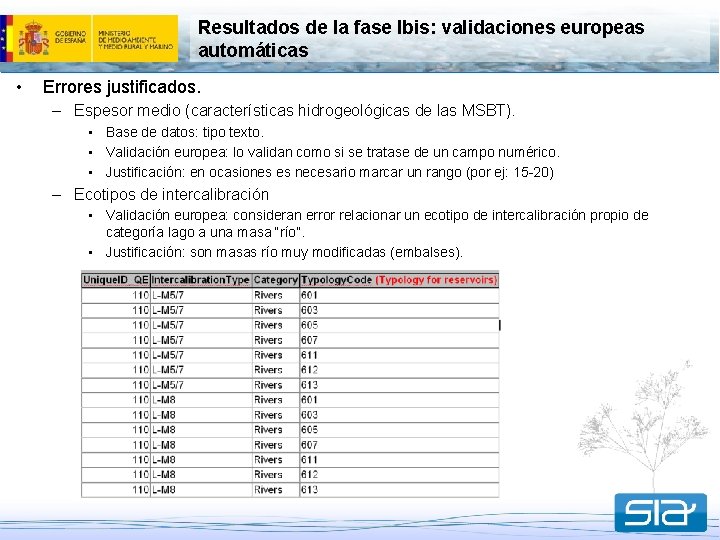 Resultados de la fase Ibis: validaciones europeas automáticas • Errores justificados. – Espesor medio