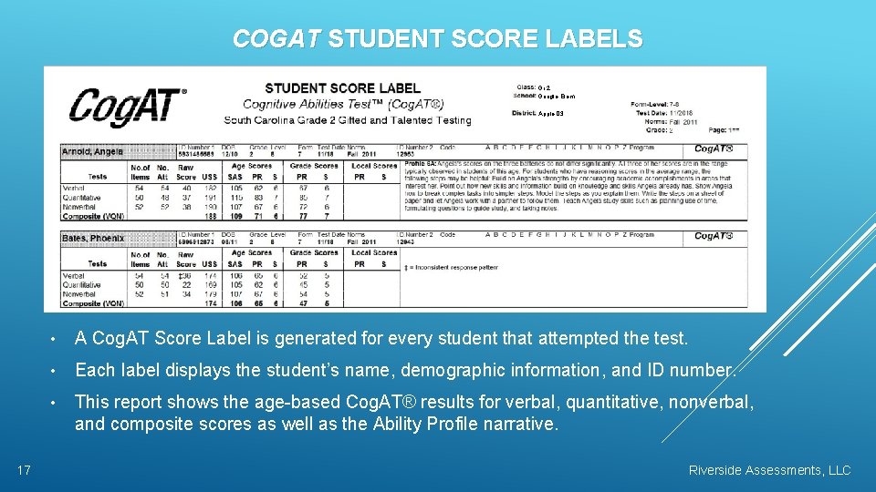 COGAT STUDENT SCORE LABELS Gr 2 Google Elem Apple 03 17 • A Cog.