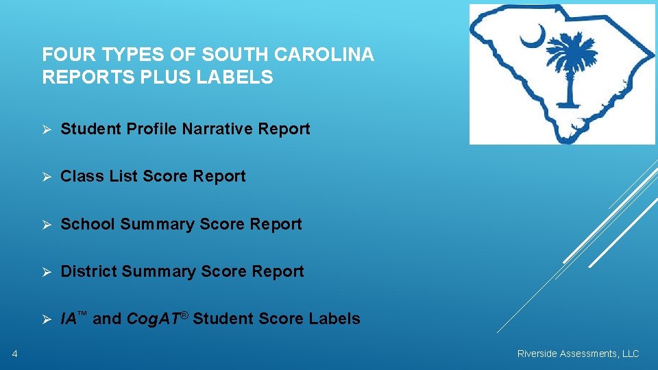 FOUR TYPES OF SOUTH CAROLINA REPORTS PLUS LABELS 4 Ø Student Profile Narrative Report