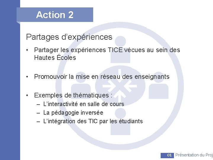 Action 2 Partages d’expériences • Partager les expériences TICE vécues au sein des Hautes