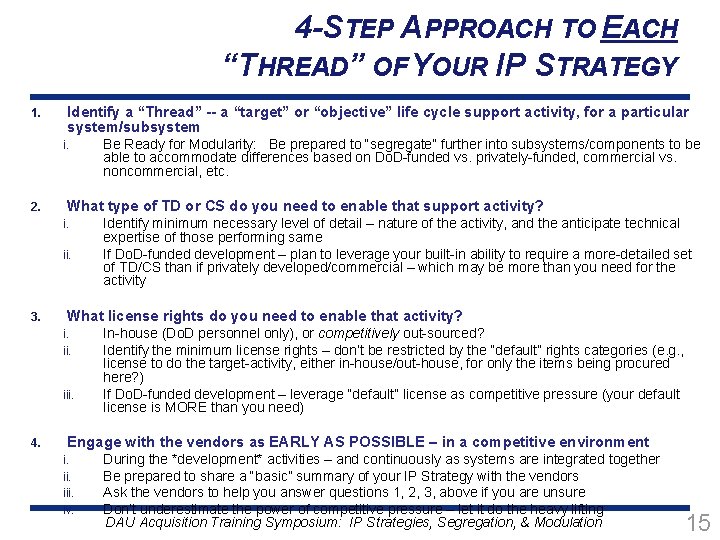 4 -STEP APPROACH TO EACH “THREAD” OF YOUR IP STRATEGY 1. Identify a “Thread”