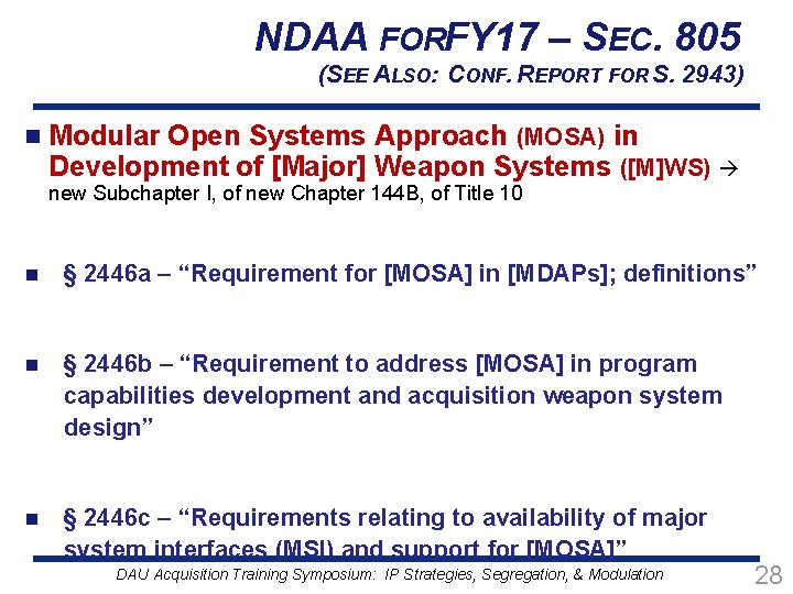 NDAA FORFY 17 – SEC. 805 (SEE ALSO: CONF. REPORT FOR S. 2943) n