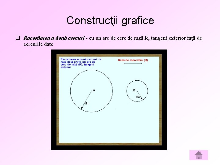 Construcţii grafice q Racordarea a două cercuri - cu un arc de cerc de