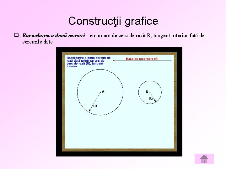 Construcţii grafice q Racordarea a două cercuri - cu un arc de cerc de