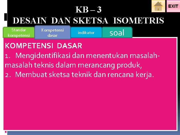 KB – 3 DESAIN DAN SKETSA ISOMETRIS Standar Kompetensi indikator soal kompetensi dasar KOMPETENSI