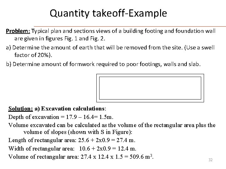 Quantity takeoff-Example Problem: Typical plan and sections views of a building footing and foundation