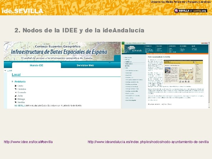 2. Nodos de la IDEE y de la ide. Andalucía http: //www. idee. es/local#sevilla