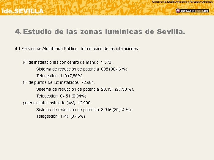 4. Estudio de las zonas lumínicas de Sevilla. 4. 1 Servico de Alumbrado Público.