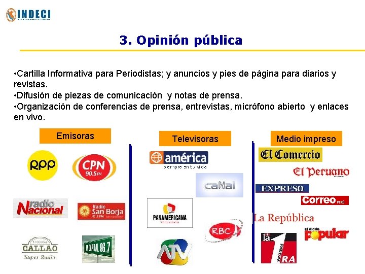 3. Opinión pública • Cartilla Informativa para Periodistas; y anuncios y pies de página