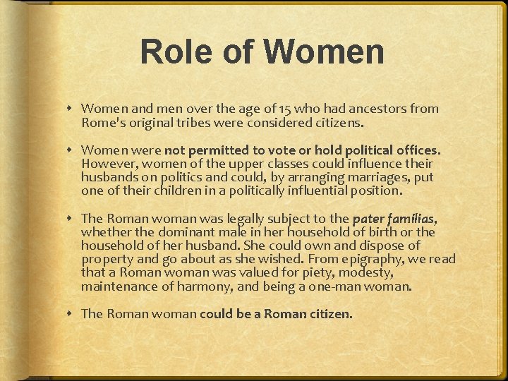 Role of Women and men over the age of 15 who had ancestors from Role of Women and men over the age of 15 who had ancestors from