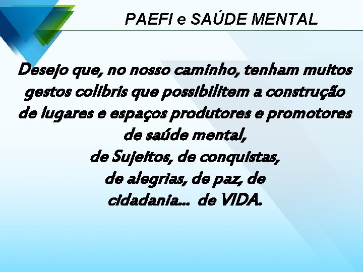 PAEFI e SAÚDE MENTAL Desejo que, no nosso caminho, tenham muitos gestos colibris que