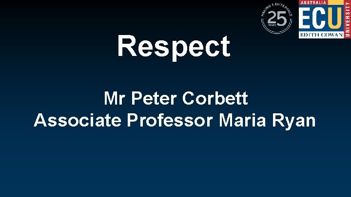 Respect Mr Peter Corbett Associate Professor Maria Ryan 