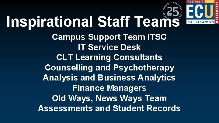 Inspirational Staff Teams Campus Support Team ITSC IT Service Desk CLT Learning Consultants Counselling