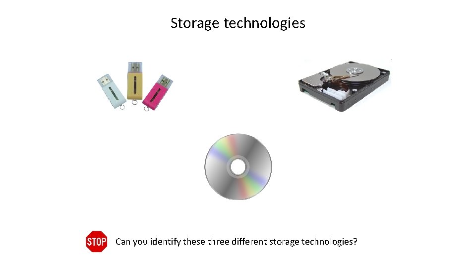 Storage technologies Can you identify these three different storage technologies? 