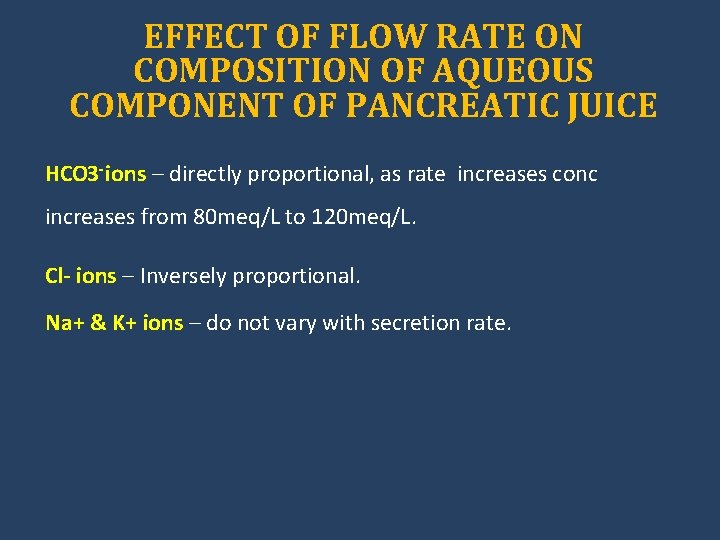 EFFECT OF FLOW RATE ON COMPOSITION OF AQUEOUS COMPONENT OF PANCREATIC JUICE HCO 3
