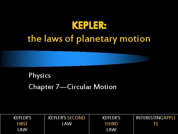 KEPLER: the laws of planetary motion Physics Chapter 7—Circular Motion KEPLER’S FIRST LAW KEPLER’S