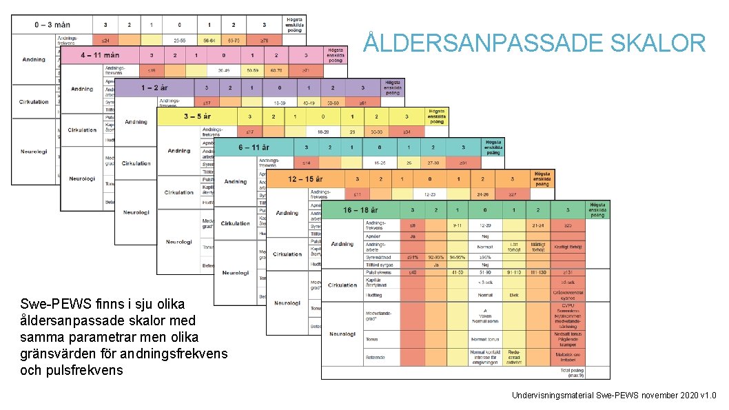 Löf ÅLDERSANPASSADE SKALOR Swe-PEWS finns i sju olika åldersanpassade skalor med samma parametrar men