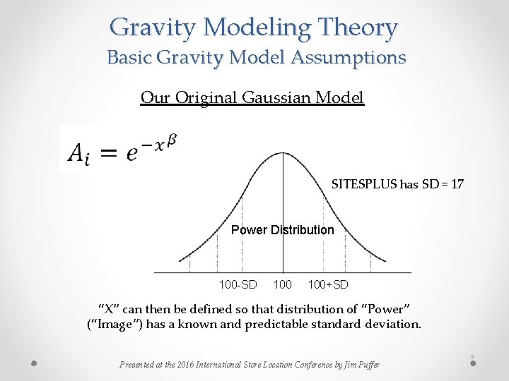 Gravity Modeling Theory Basic Gravity Model Assumptions Our Original Gaussian Model SITESPLUS has SD Gravity Modeling Theory Basic Gravity Model Assumptions Our Original Gaussian Model SITESPLUS has SD