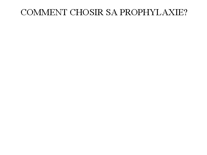 COMMENT CHOSIR SA PROPHYLAXIE? 