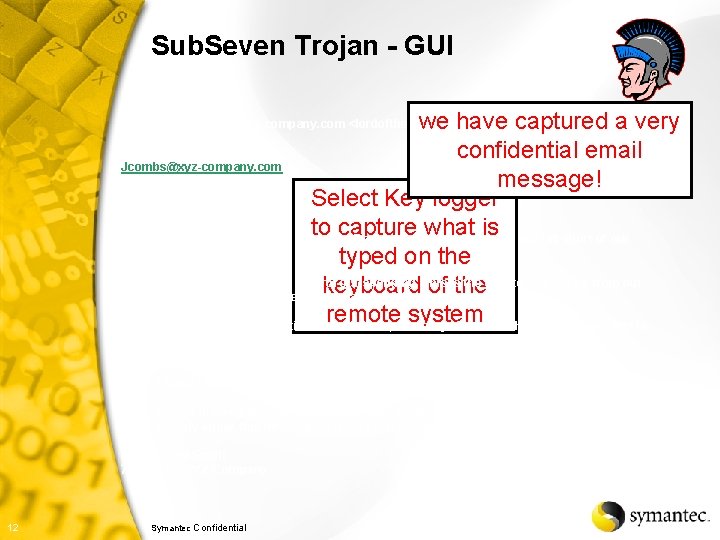 Sub. Seven Trojan - GUI we have captured a very > New Message <